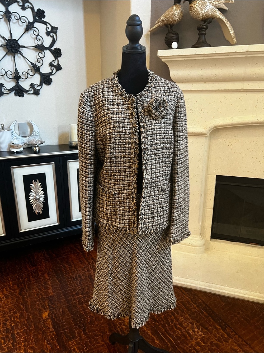 Nine West Classic Tweed Women's jacket and skirt in neutral tones